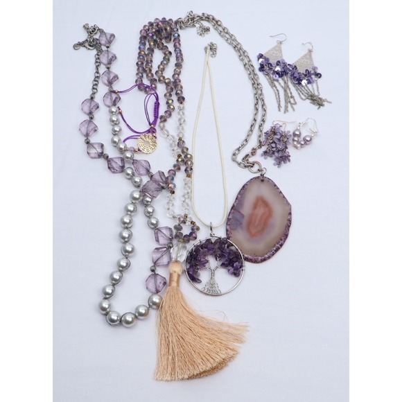 Fashion Jewelry Jewelry - Wearable Fashion Jewelry Lot (8) Boho Purple Silver Layering Necklaces Earrings
